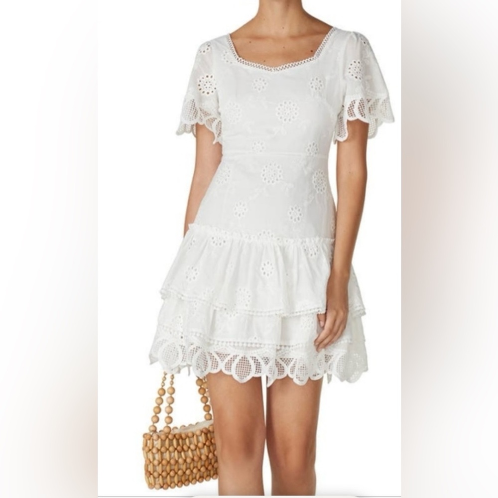 Anthropologie O.P.T. Short Sleeve Brisa Tiered Lace A-line Dress